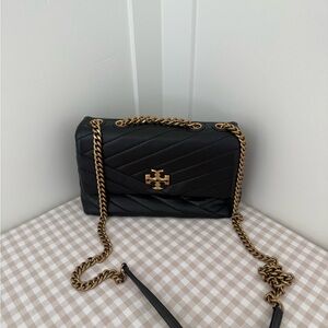 Tory Burch Black Quilted Crossbody Bag with Gold Chain